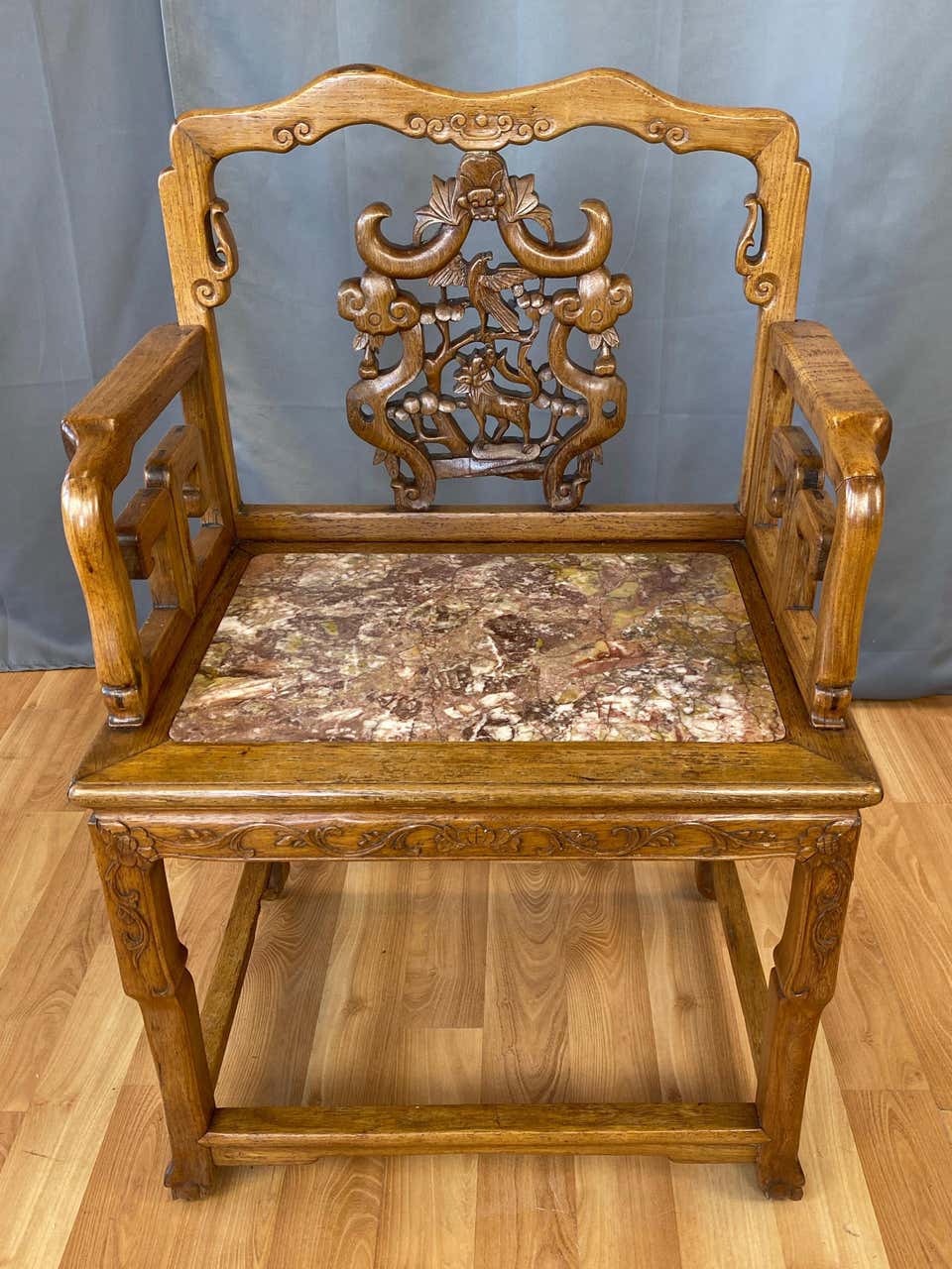 Chinese Qing Dynasty Rosewood and Marble Armchair, 19th Century - Past ...